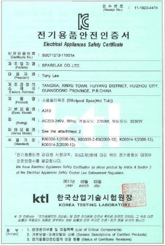 KC certificate from Sparelax Co., Ltd.