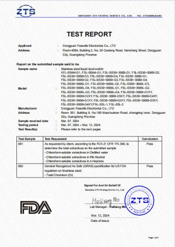 FDA certificate from Dongguan Fosselle Electronics Co., Ltd