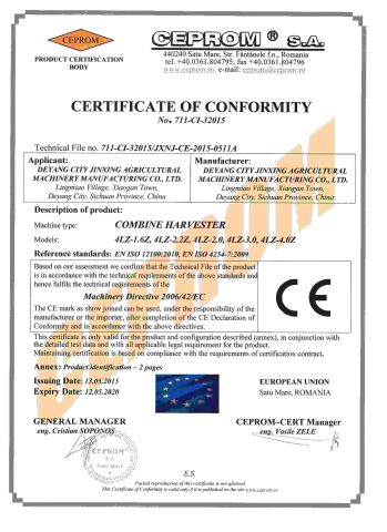 CE certificate from Deyang City Jinxing Agricultural Machinery Manufacturing Co., Ltd.