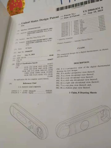 United States Design Patent for DT-100 certificate from Shenzhen Goldgood Instrument Limited
