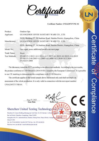 CE (Outdoor Spa) certificate from GUANGZHOU JOYEE WELLNESS TECHNOLOGY CO., LTD.