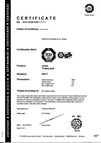 CE for Bottle of Jack certificate of Yongkang Rider Industry and Trade Co., Ltd. – certificate photo, supplier certificates section