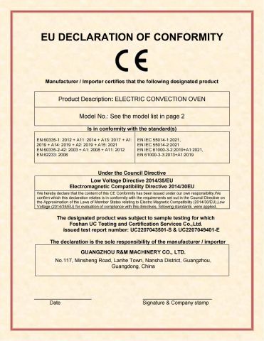 CE certificate from Guangzhou R&M Machinery Co., Ltd.