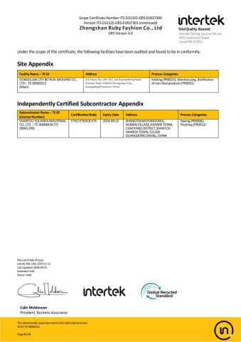 GRS certificate from Guangzhou Fujia Energy Technology Co., Ltd