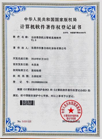 Software certificate from Dongguan Haloo Automation Equipment Co., Ltd.