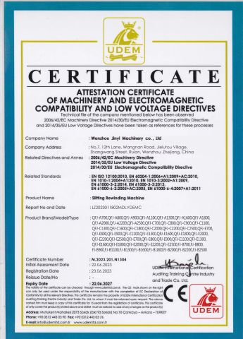Certification certificate of Wenzhou Jinyi Machinery Co., Ltd – certificate photo, supplier certificates section