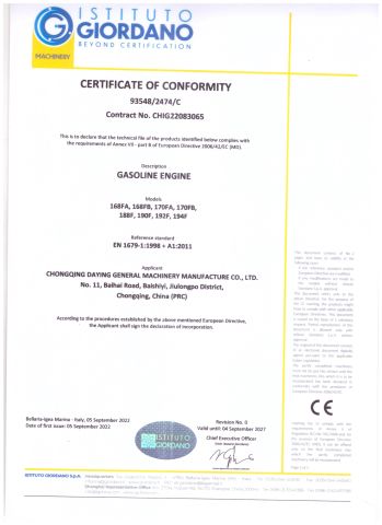 ce certificate of Chongqing Daying General Machinery Manufacture Co., Ltd. – certificate photo, supplier certificates section