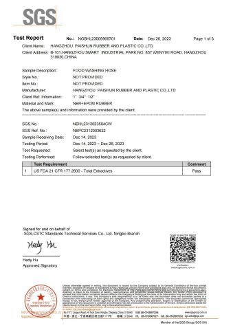 FDA Test Report certificate from Hangzhou Paishun Rubber and Plastic Co., Ltd.