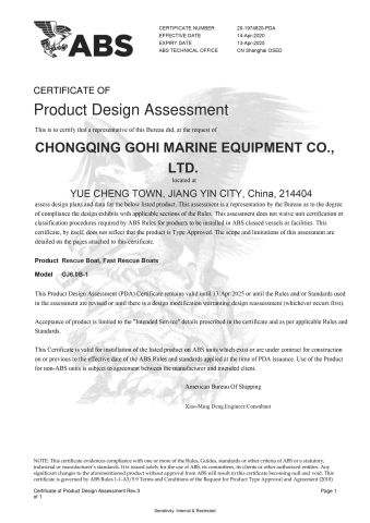 ABS Approval certificate from Chongqing Gohi Marine Equipment Co., Ltd.