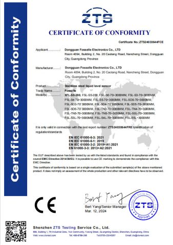 CE certificate from Dongguan Fosselle Electronics Co., Ltd