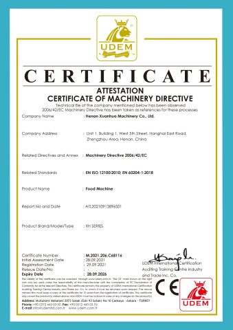 CE certificate of Henan Xuanhua Machinery Co., Ltd. – certificate photo, supplier certificates section