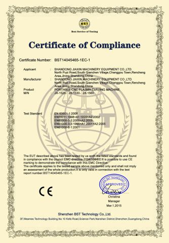 CE certificate from Shandong Cyber CNC Group Co., Ltd.