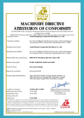 Certificates certificate from Yantai Donghong Construction Machinery Co., Ltd.