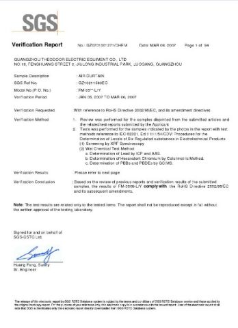 ROHS certificate from GZ Theodoor Tech Co., Ltd.
