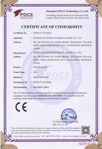 Rohs of diving mask certificate from Dongguan Hongjun Sports Goods Co., Ltd.