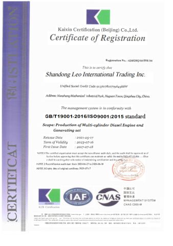 Honor certificate of Shandong Leo International Trading Inc. – certificate photo, supplier certificates section