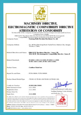 MEILE 6-Inch Electric Chain Saw CE Certification certificate from Nantong Meile Precision Machinery Co., Ltd.