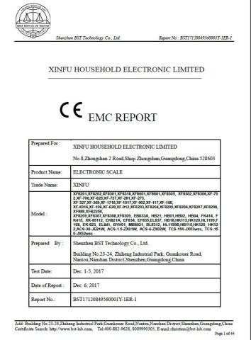 EMC certificate from Zhongshan Xinfu Household Electronic Co., Ltd.