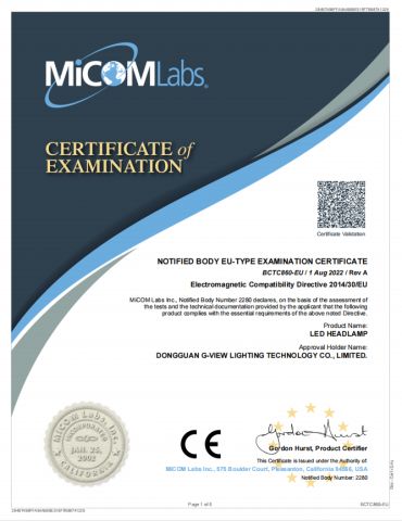 CE certificate of Dongguan G-View Lighting Technology Co., Limited – certificate photo, supplier certificates section