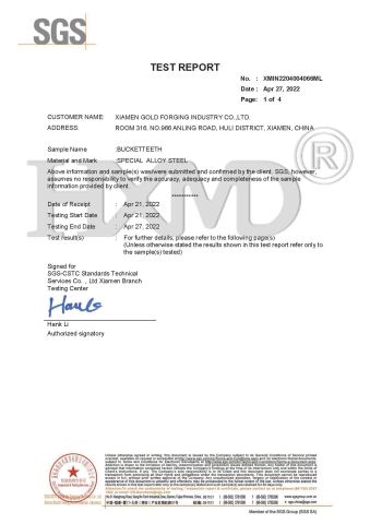 SGS certificate from Xiamen Gold Forging Industry Co., Ltd.