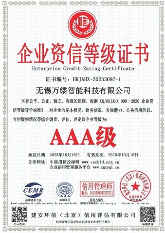 Enterprise Credit rating certificate certificate from Wuxi Wanlv Intelligent Technology Co., Ltd