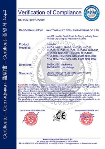 CE certificate from NANTONG MULTI TECH ENGINEERING CO., LTD.