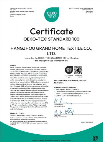 oeko certificate from Hangzhou Grand Home Textile Co., Ltd.