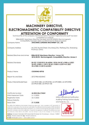 CE certificate from Zhucheng Longmai Machinery Co., Ltd.