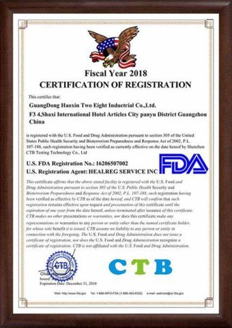 FDA certificate of Ningbo Inunion Import and Export Co., Ltd. – certificate photo, supplier certificates section