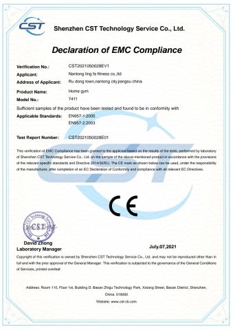 EN957 certificate from Nantong Gymrise Fitness Trade Co.,Ltd