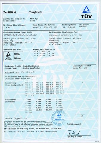 TUV certificate from Jiangsu Right Import&Export Co., Ltd.