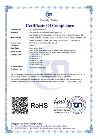 Certificates certificate from Chaozhou Jinbole Stainless Steel Products Co., Ltd.