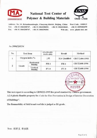 Fire proof certificate from Laizhou Jieli Industrial Co., Ltd.