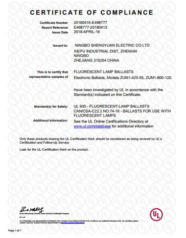 UL certification certificate from Ningbo Zuanbang Technology Co., Ltd.