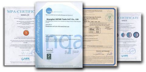 Certificates certificate from Shanghai Ostar Tools Int'l Co., Ltd.