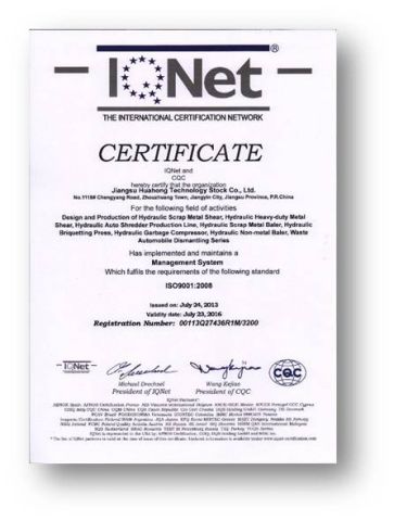 IQNET Of ISO9001 certificate from Jiangsu Huahong Technology Stock Co., Ltd.