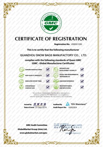 CERTIFICATE OF REGISTRATION certificate of Quanzhou Snow Industry Co., Limited – certificate photo, supplier certificates section