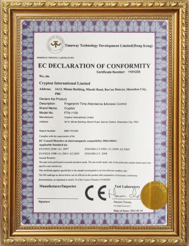 Fingerprin Time Attendance &Access Control certificate from S4A Industrial Co., Limited