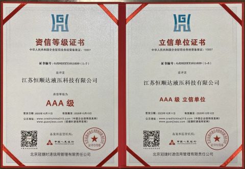 Award certificate from Jiangsu Hengshunda Hydraulic Technology Co., Ltd.