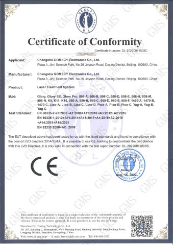 CE-LVD certificate from Changsha GOMECY Electronics Limited