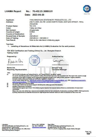 test certificate from Yiwu Mingyuan Stationery Products Co., Ltd.