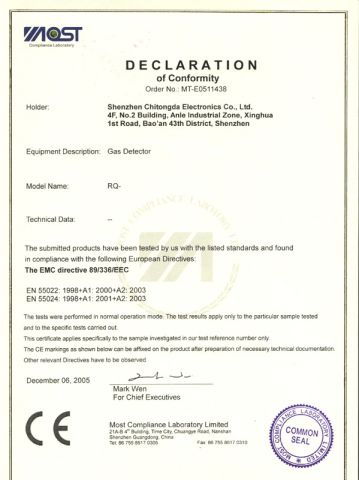 CE Certificate certificate from Shenzhen Chitongda Electronic Co., Ltd.