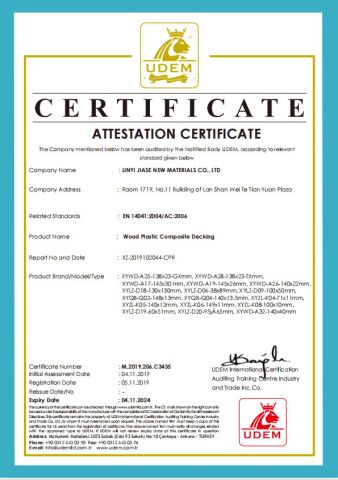CE certificate from LINYI JIASE NEW MATERIALS CO., LTD.