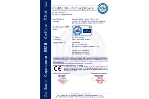 CE for Air compressor certificate from Jiangxi Saifu Industry Co., Ltd.