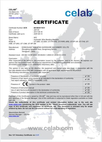 certificate certificate from Dongguan Xinsheng Hardware Machinery Co., Ltd.