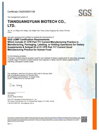 CGMP certificate from Xi`an ZB Biotech Co., Ltd.