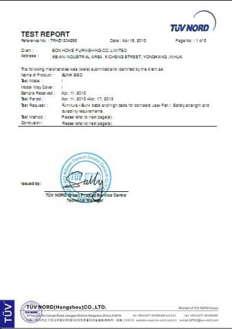 EN747 Certification certificate from Jinhua Bonuo Furniture Co, Ltd