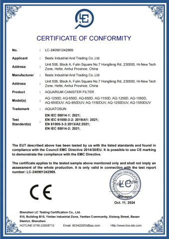 CE EMC of Filter Canister certificate of Bests Industrial and Trading Co., Ltd – certificate photo, supplier certificates section