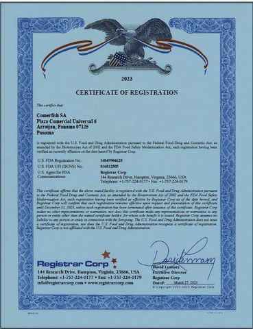 FDA certificate of Renzo Pere M – certificate photo, supplier certificates section