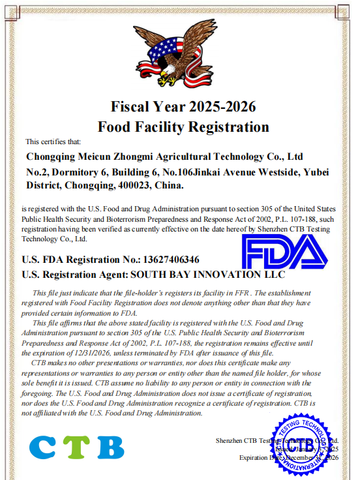 FDA Certificate certificate from Meicun Farm